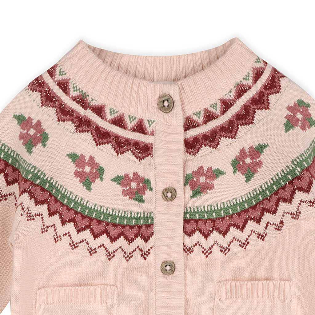 Lily Floral Fair Isle Knit Baby Cardigan (Organic Cotton): Sweet Pink / 2-3T