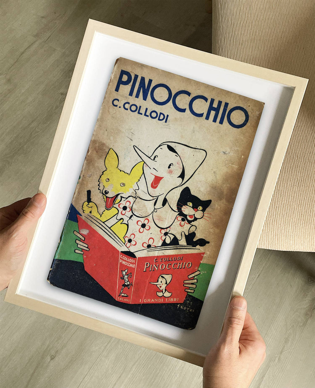 Pinocchio by C. Collodi Book Cover Print: Maple Frame / 11×14"