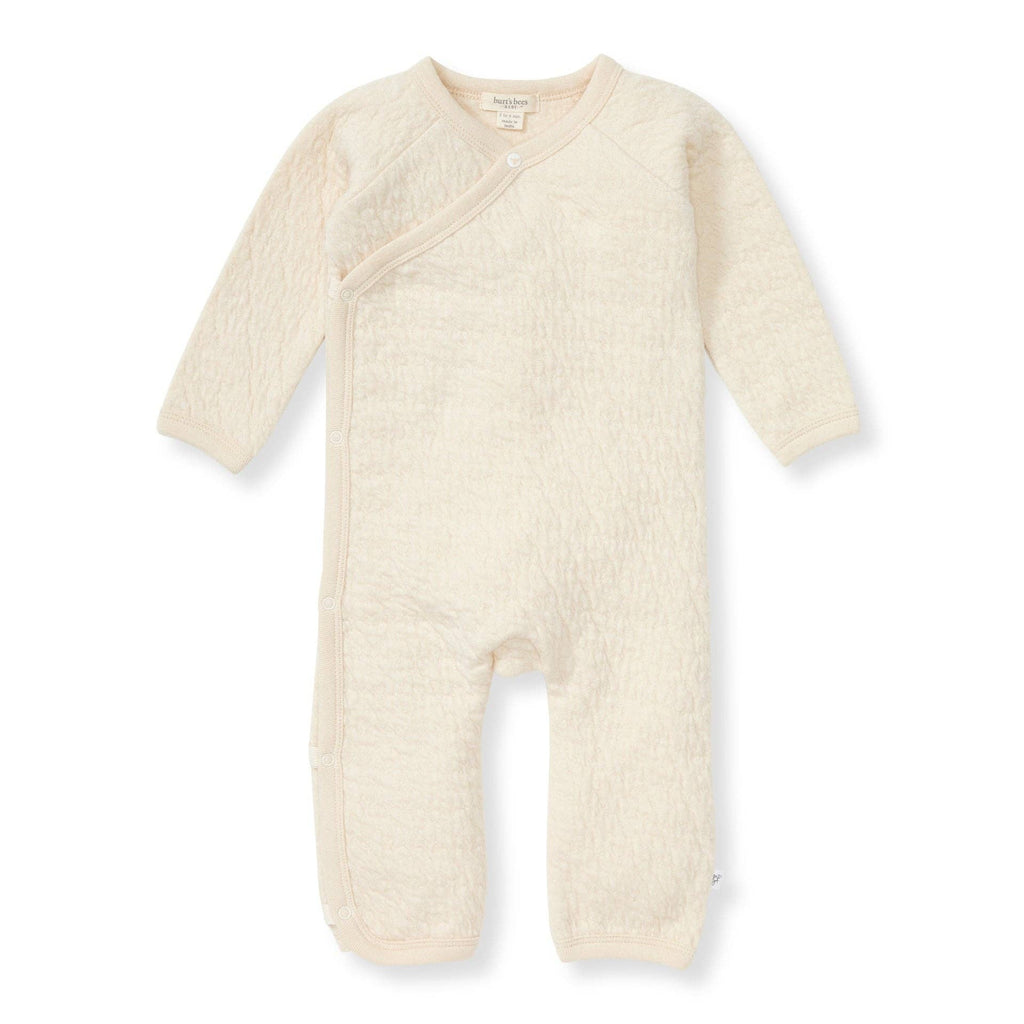 Organic Cotton Quilted Bee Wrap-Front Baby Jumpsuit - Oat: Oat / 12 Months