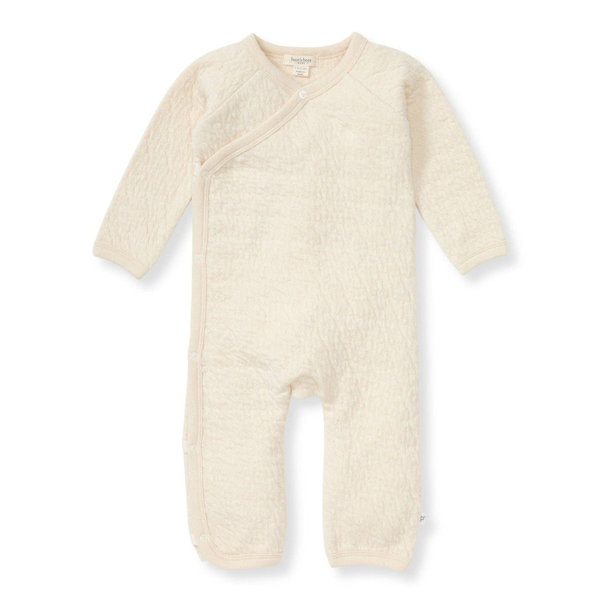 Organic Cotton Quilted Bee Wrap-Front Baby Jumpsuit - Oat: Oat / 12 Months