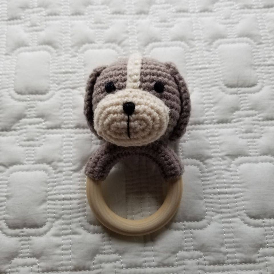 Cotton Knit Dog Rattle - Handmade: Brown