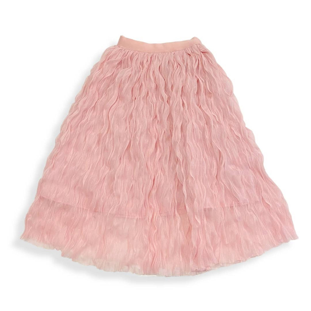 Wavy Mesh Midi Skirt: Pink