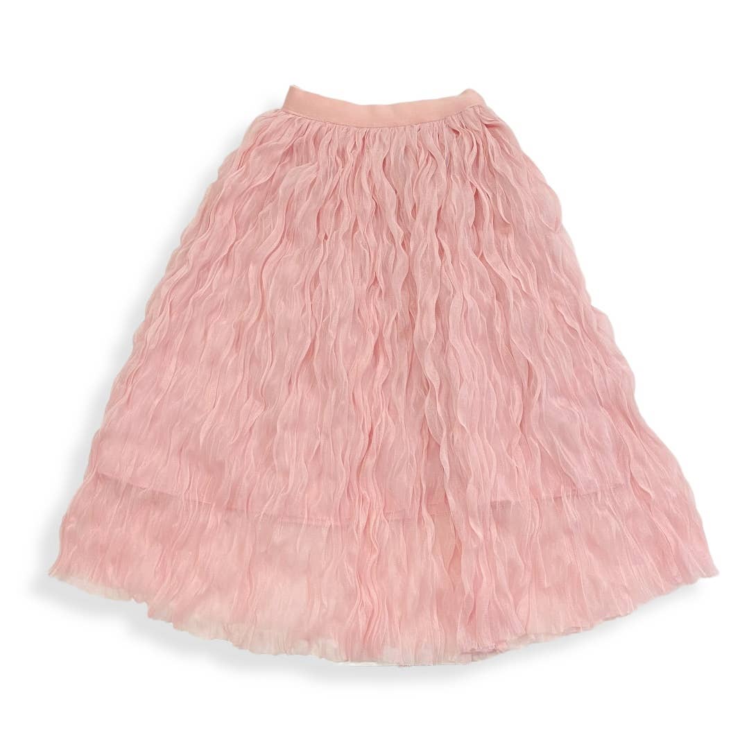 Wavy Mesh Midi Skirt: Pink