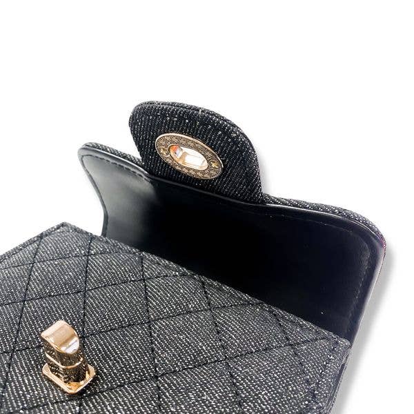 B1382 Sparkly Denim Quilted Purse (3 Colors): Black
