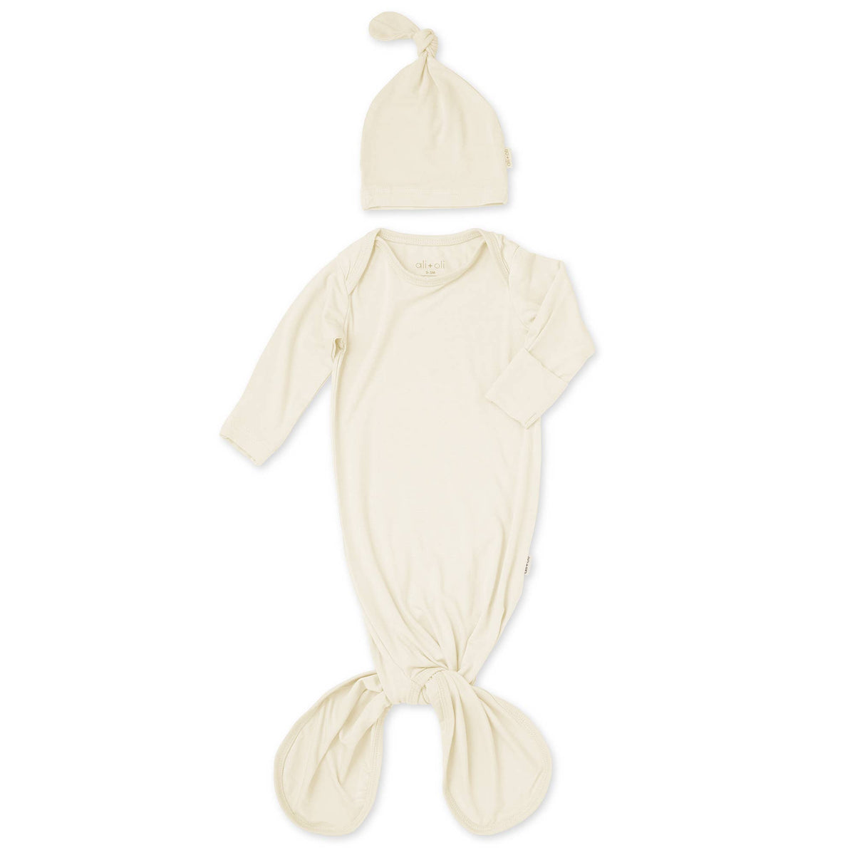 Ali+Oli Bamboo Layette Knotted Gown and Beanie for Newborns: Taupe