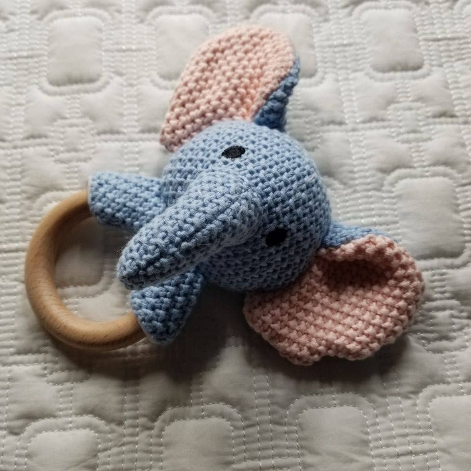 Blue Elephant Hand Crocheted Rattle