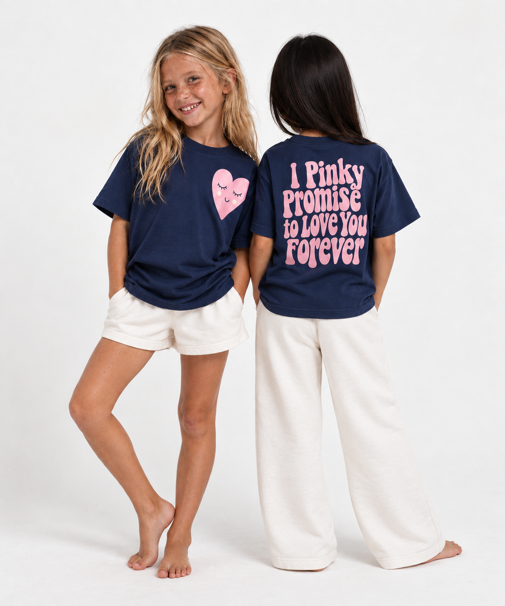 PINKY PROMISE TO LOVE YOU FOREVER | Front & back print | Kids Tee: 2-3Y / NAVY BLUE