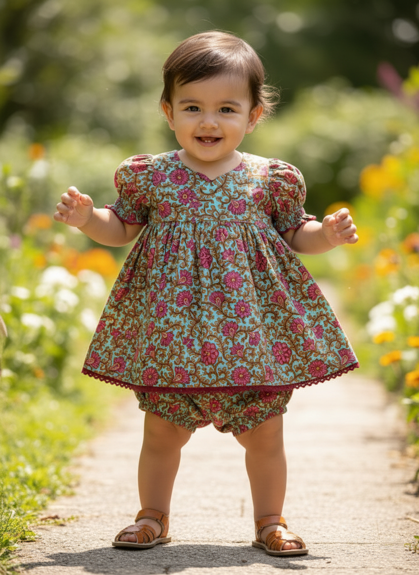 Alisha Swing Dress Turquoise — Cotton Girls Dress | Infant to Tween 0-13 Years: 3 Years