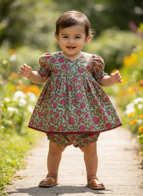 Alisha Swing Dress Turquoise — Cotton Girls Dress | Infant to Tween 0-13 Years: 3 Years