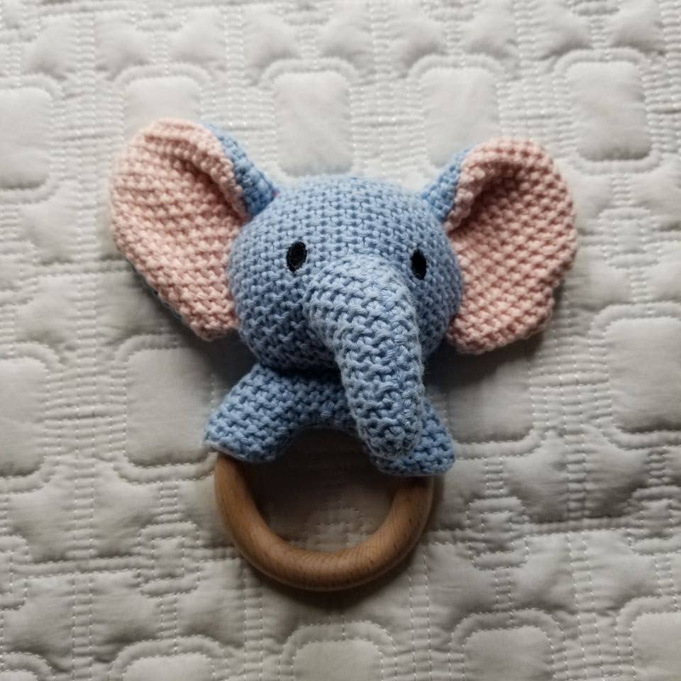 Blue Elephant Hand Crocheted Rattle