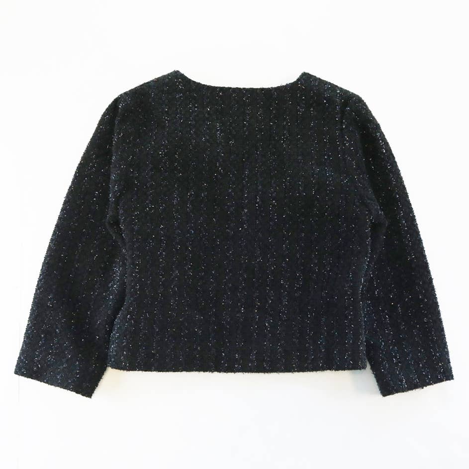 A30 14223  Pearl Trim Textured Jacket: BLACK / 2-2-2;2T-3T-4T