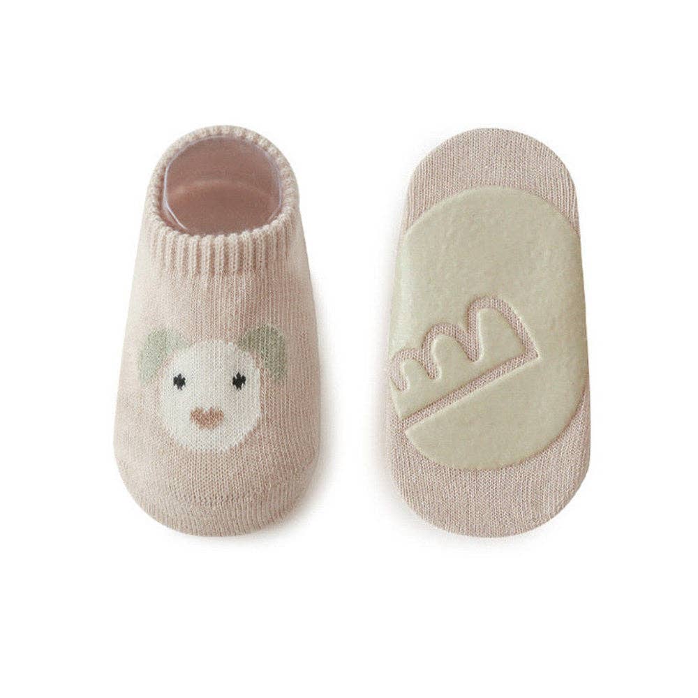 MyKids-USA® Kids Girl Embroidered Pattern Non-Slip Floor Soft Socks: Khaki / M (1-3Y)