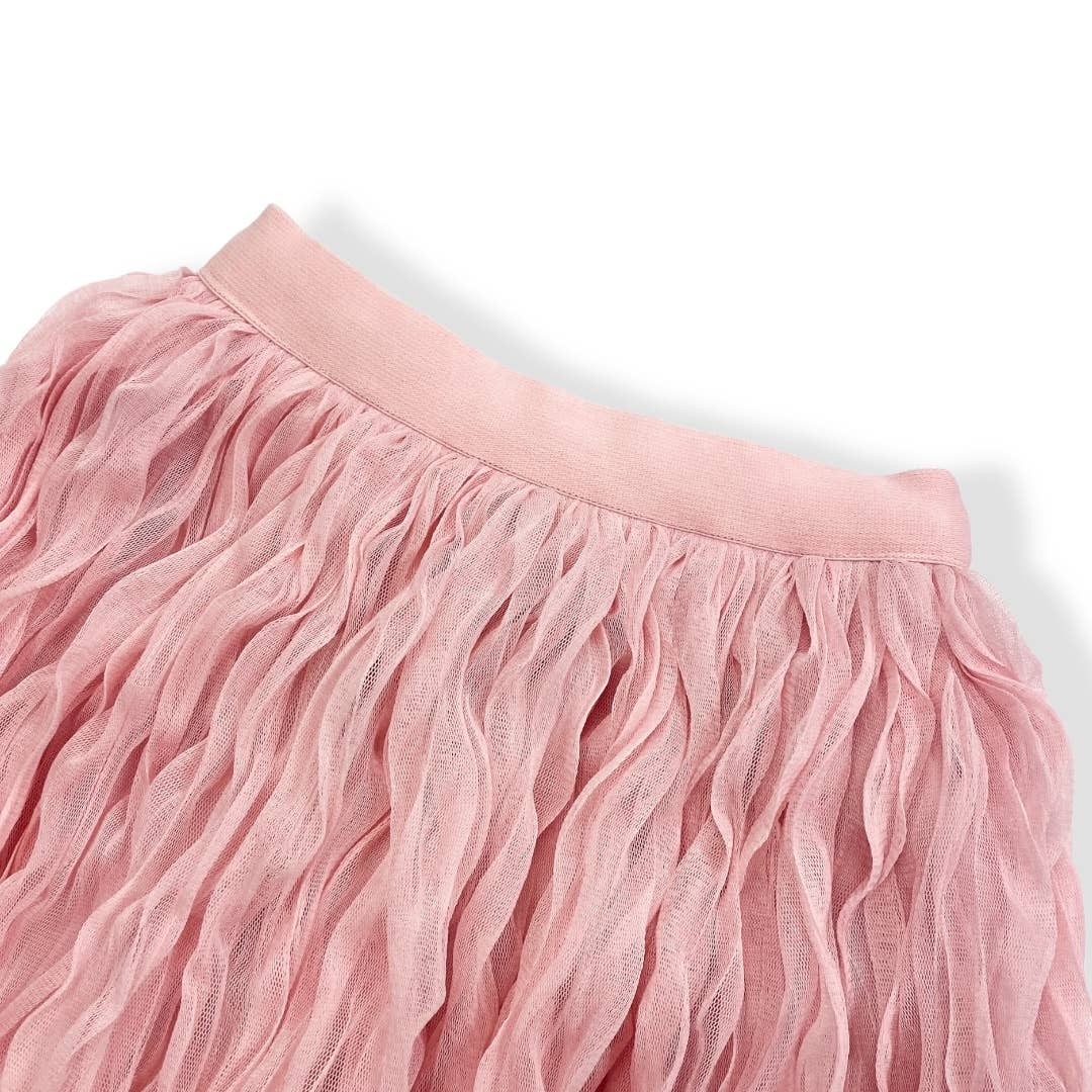 Wavy Mesh Midi Skirt: Pink