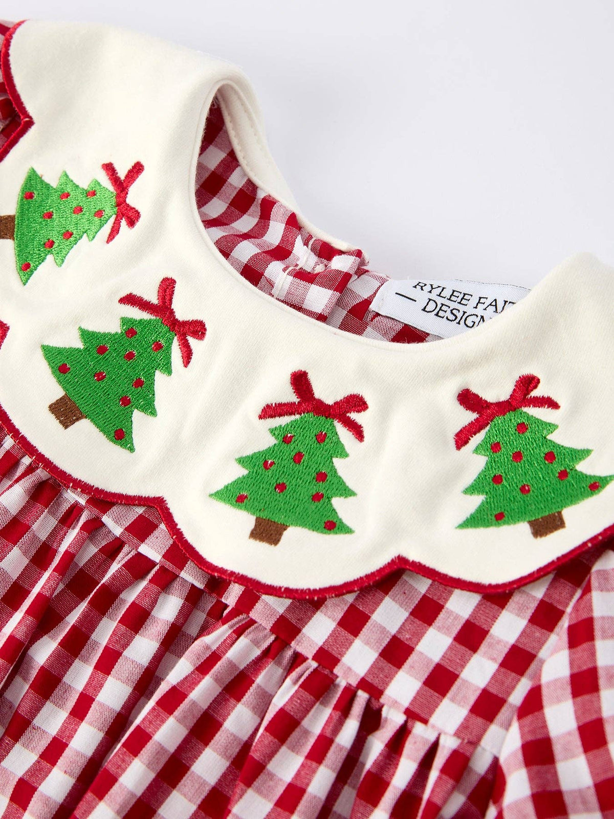 Christmas Embroidered Christmas Tree Plaid Girls Dress: 4