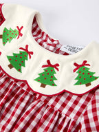 Christmas Embroidered Christmas Tree Plaid Girls Dress: 2