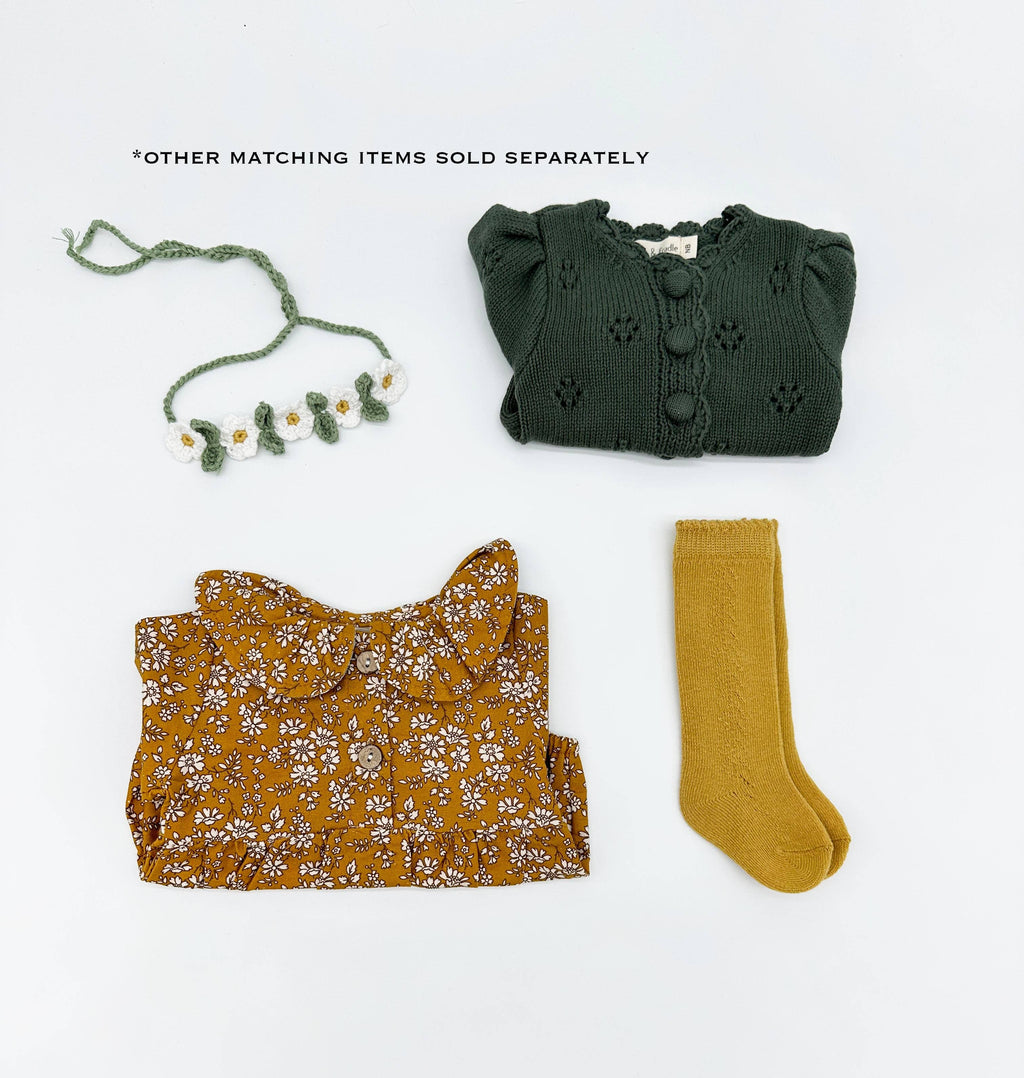 Mustard Floral Romper Set: D. 3pc Brown / 9-12 months