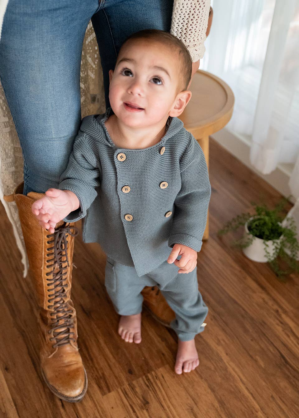 Hooded Double Button Baby Coat Jacket (Organic) 4 Colors: Stone / 6-12M