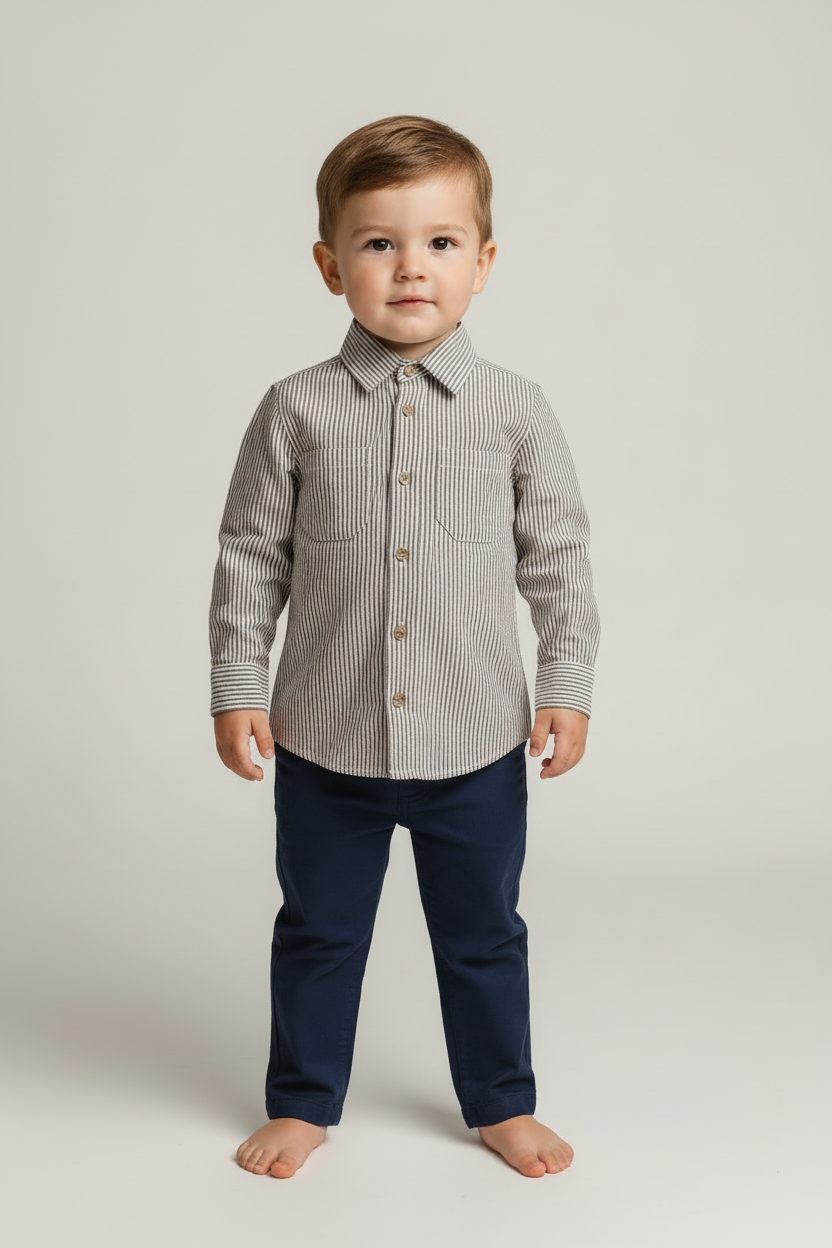 Brown Stripes Printed Boys Shirt — Cotton Boys Shirt | 0-13 Years: 3YEAR