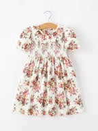 Fall Garden Girls Dress Smocked Petal Collar Bow: 6
