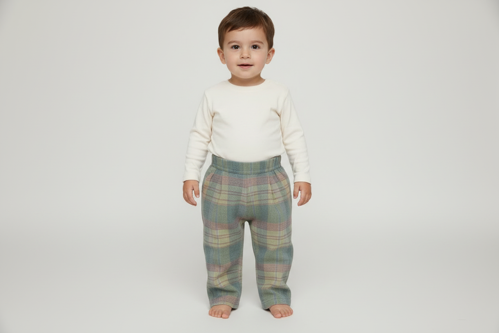 The Highland Pleated Checked Corduroy Pants - Blue: 9-12 months