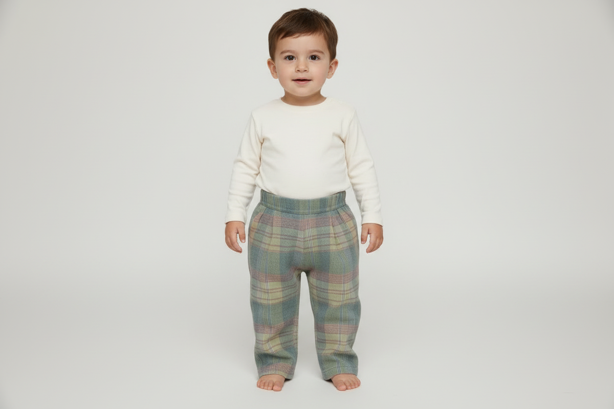 The Highland Pleated Checked Corduroy Pants - Blue: 4 Years