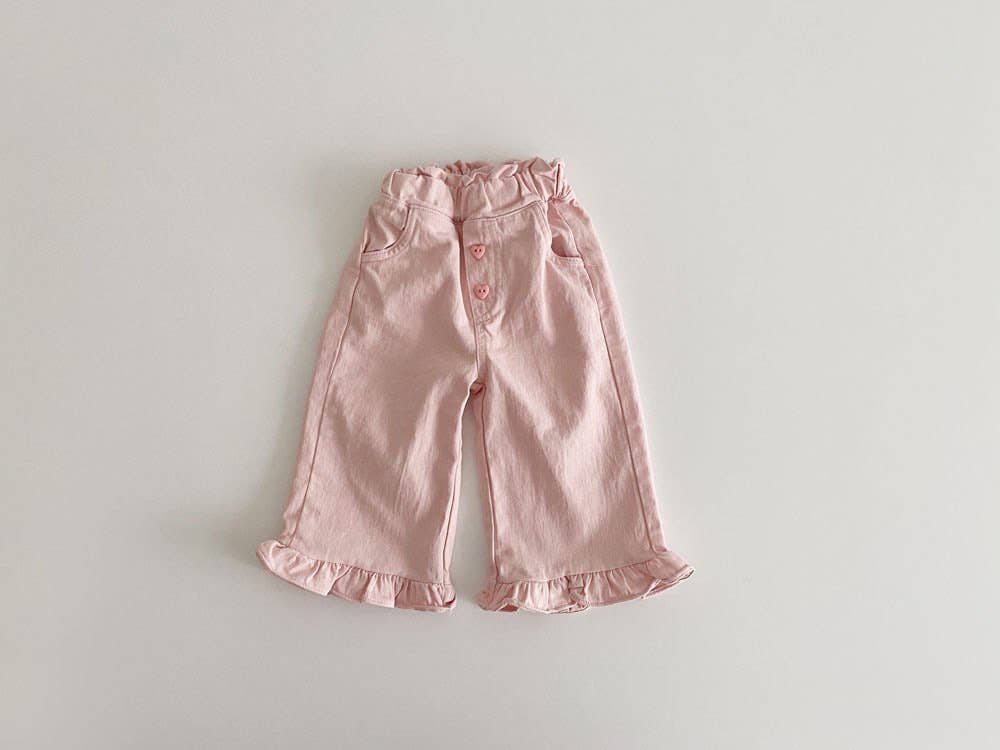 Ruffle Hem Baby Cotton Pants: Pink / 2