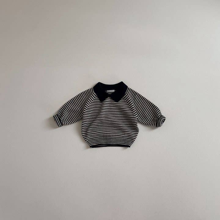 Baby Striped Collared Long Sleeve Top: Black / 18M