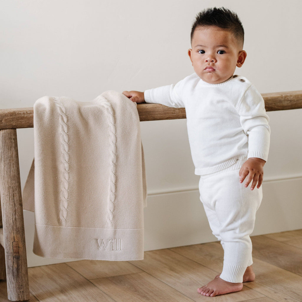 HEIRLOOM COTTON KNIT SETS: Tan / 3-6 Months