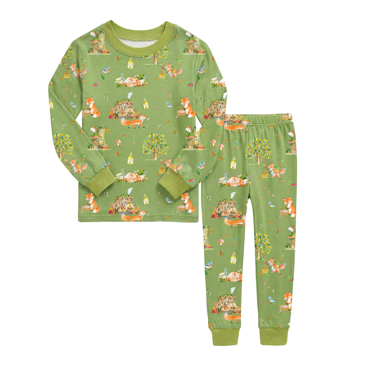 Bamboo Long Sleeve Pajama Set Fox Hollow: XS(12-18M)