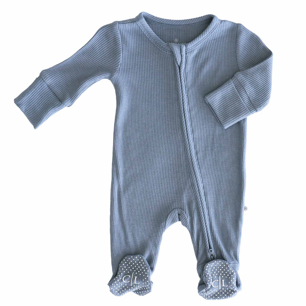 Lake Bamboo Waffle Zipper Footie (Wholesale Blank): Newborn