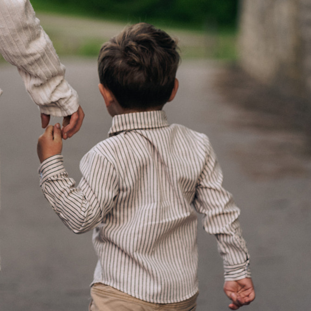 Woven Striped Button Down With Tie: 3-4T