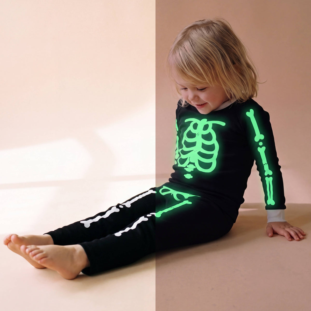 Glow in the Dark Pajama Set Halloween Skeleton White: White / XXS(6-12M)