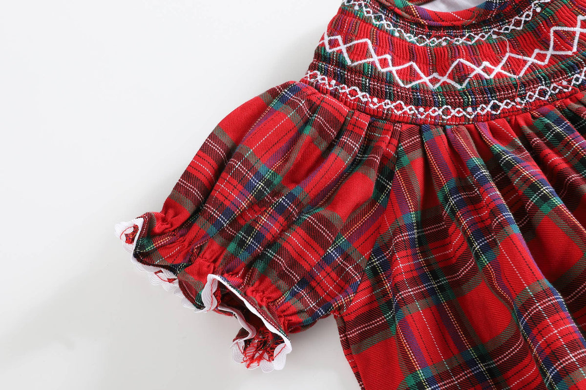 Red Christmas Plaid Smocked Bishop Dress: 6-12M