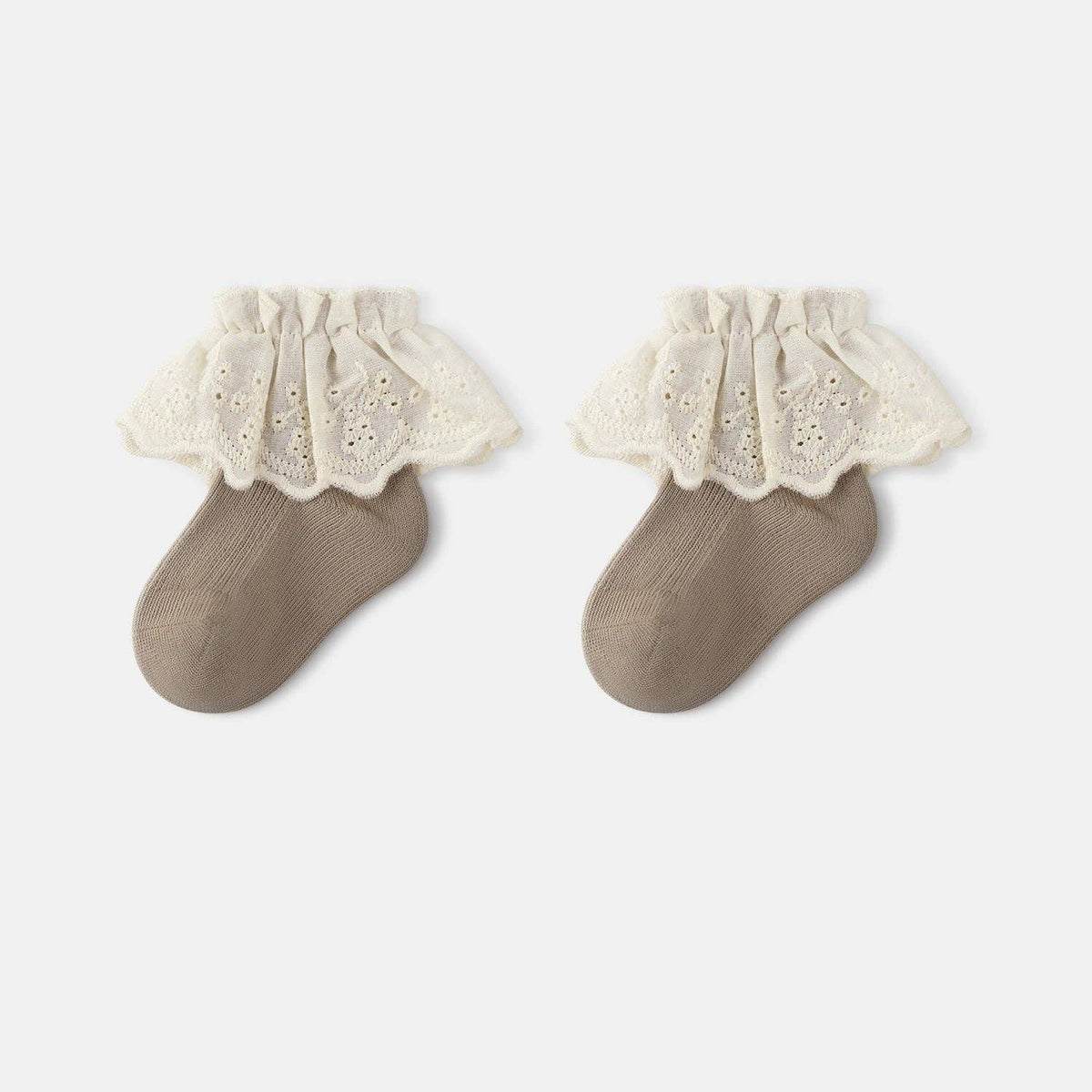 MyKids-USA® Baby Kids Girls Breathable Lace Trim Vintage Socks: Beige / M (1-3Y)