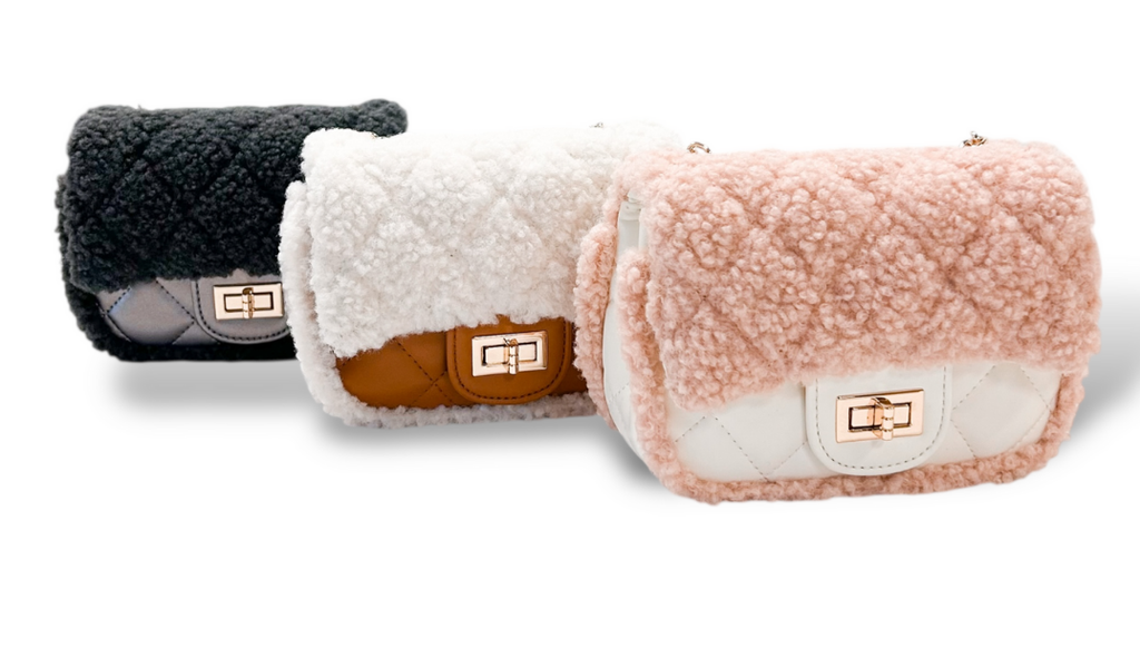 B1388 Sherpa Mixed Quilted Purse (3 Colors): Camel