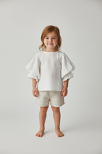 Solid White Color Puff Sleeves Ruffled Top: 2YEAR