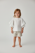 Solid White Color Puff Sleeves Ruffled Top: 4YEAR