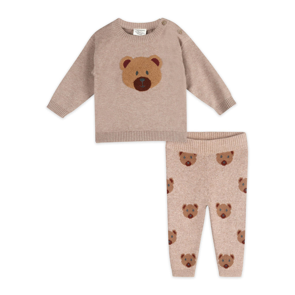 Bear Knit Baby Pullover & Pant Set (Organic Cotton): Marl Brown / 18-24M