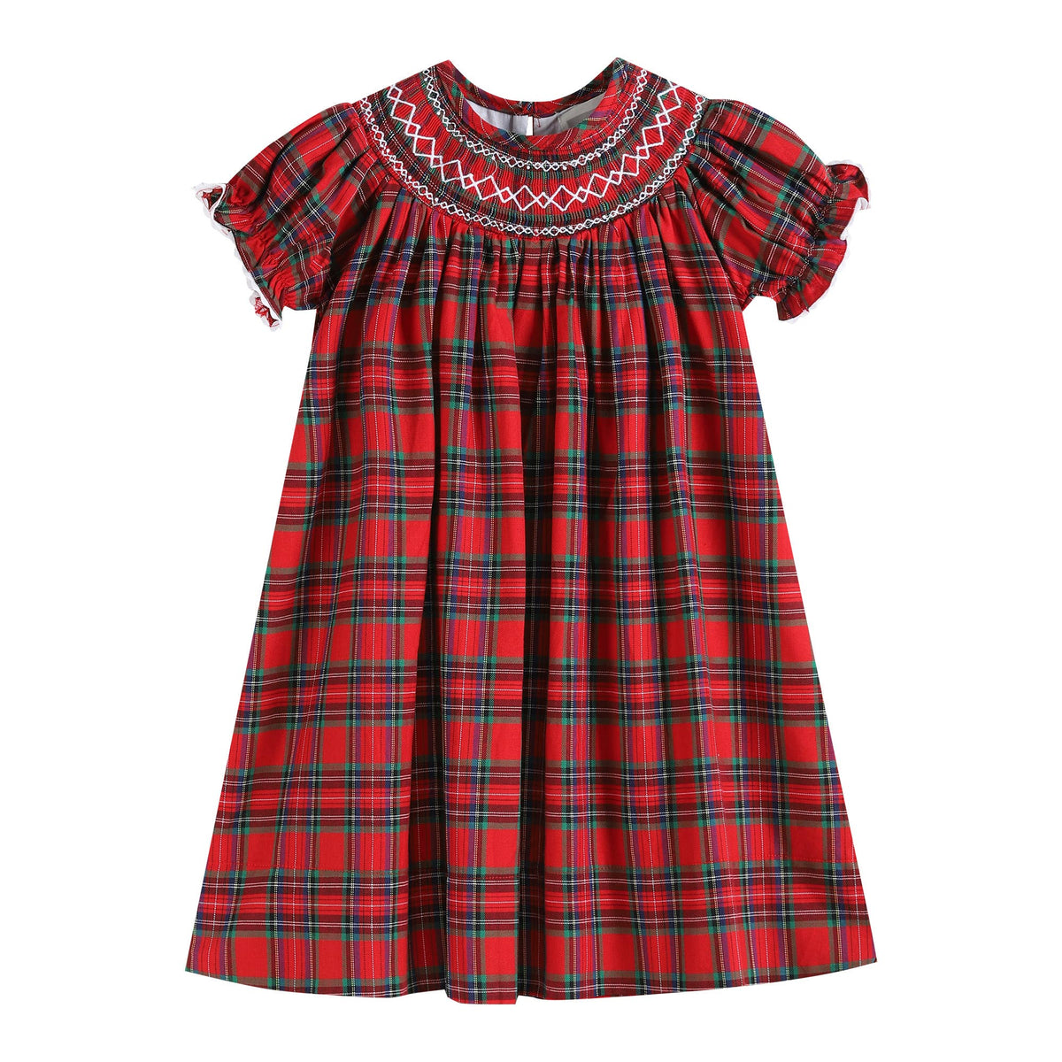Red Christmas Plaid Smocked Bishop Dress: 6-12M
