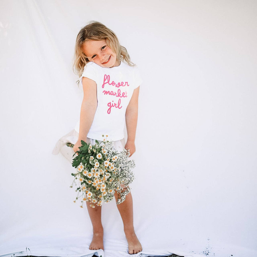 FLOWER MARKET GIRL | Kids Tee: Peach / 18-24M / WHITE