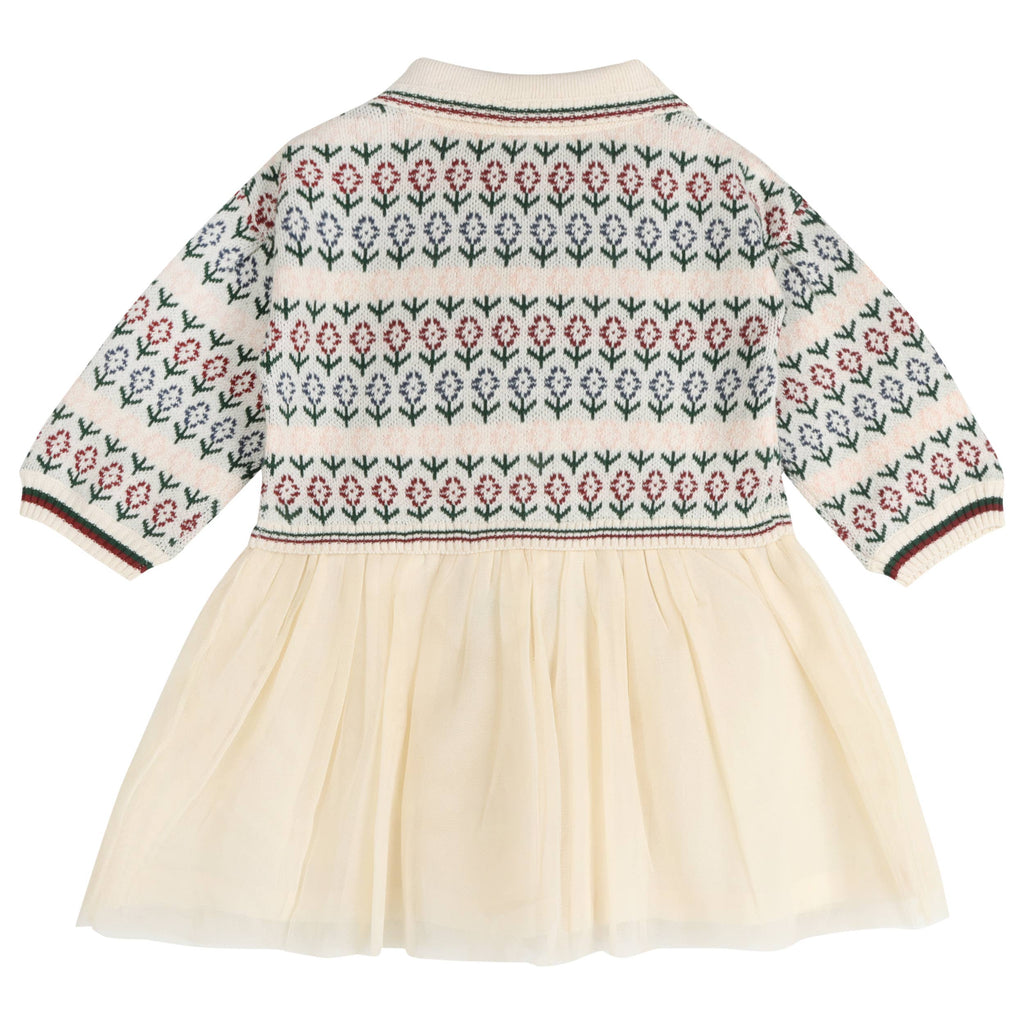 Dahlia Floral Jacquard Knit Baby Tutu Dress (Organic Cotton): Ecru / 6-12M