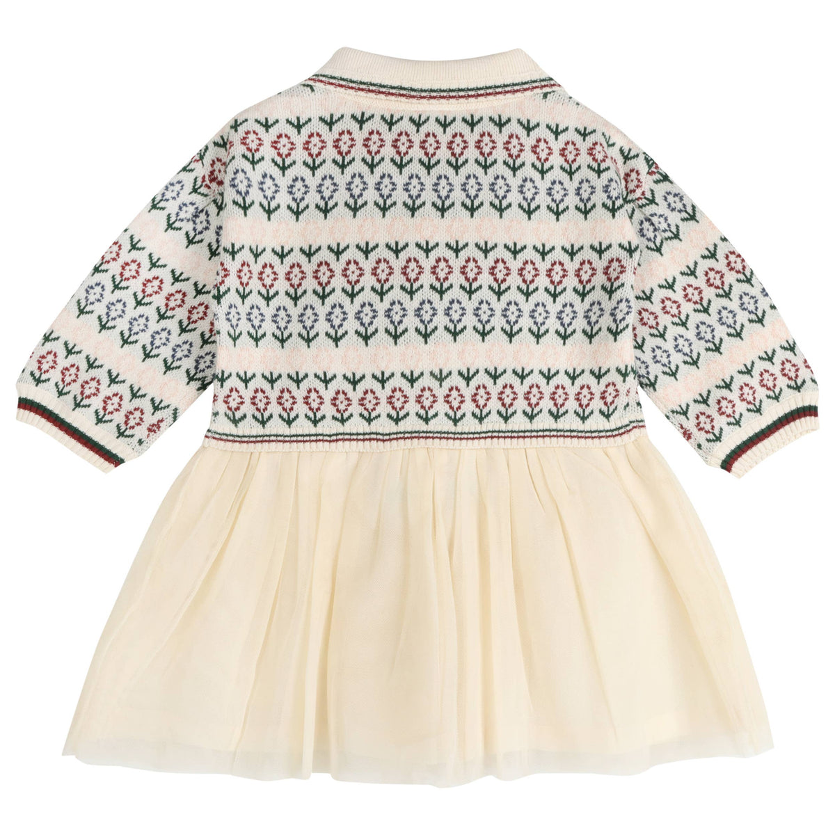Dahlia Floral Jacquard Knit Baby Tutu Dress (Organic Cotton): Ecru / 6-12M
