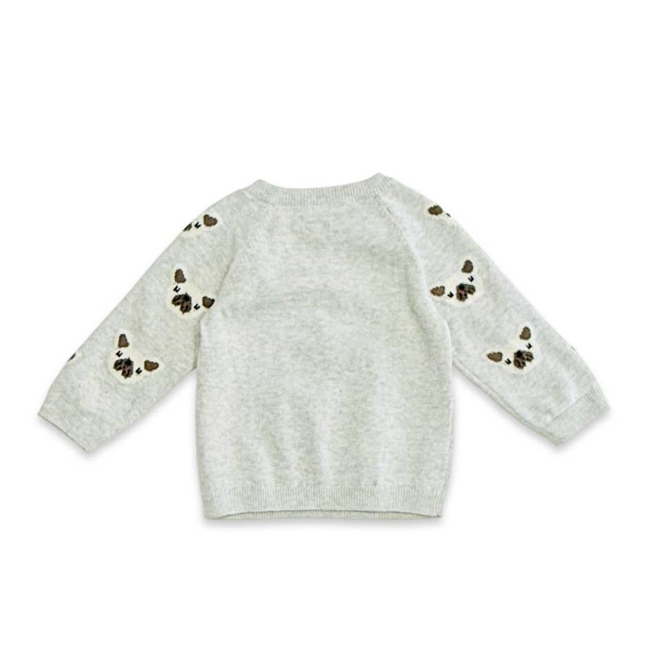 Frenchie Puppy Jacquard Knit Baby Pullover + Pants  Organic: Pearl Grey Heather / 18-24M