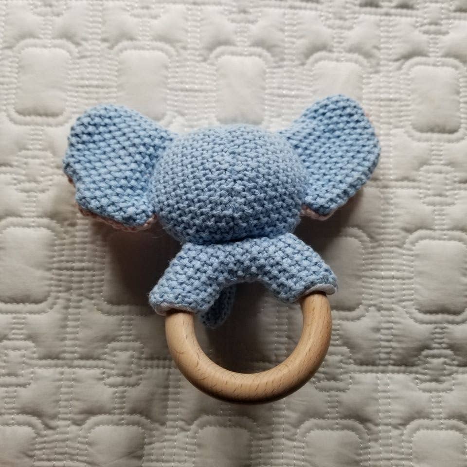 Blue Elephant Hand Crocheted Rattle