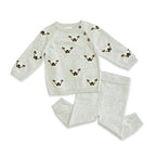 Frenchie Puppy Jacquard Knit Baby Pullover + Pants  Organic: Pearl Grey Heather / 18-24M