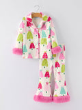 Christmas Tree Girls Pajama Set with Furry Trim: Perfect for Winter Nights: 5