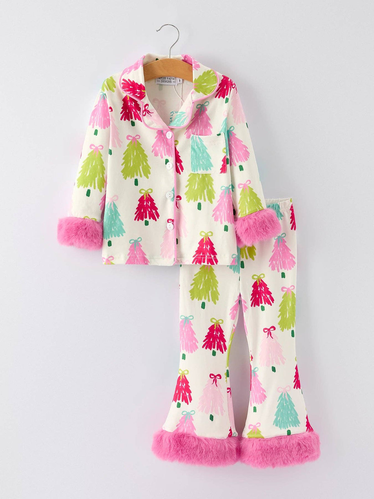 Christmas Tree Girls Pajama Set with Furry Trim: Perfect for Winter Nights: 5