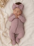 Lavender / Ribbed Frill 2-Way Zip Footie: 0 - 3 mo.