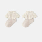 MyKids-USA® Baby Kids Girls Breathable Lace Trim Vintage Socks: White / L (3-5Y)