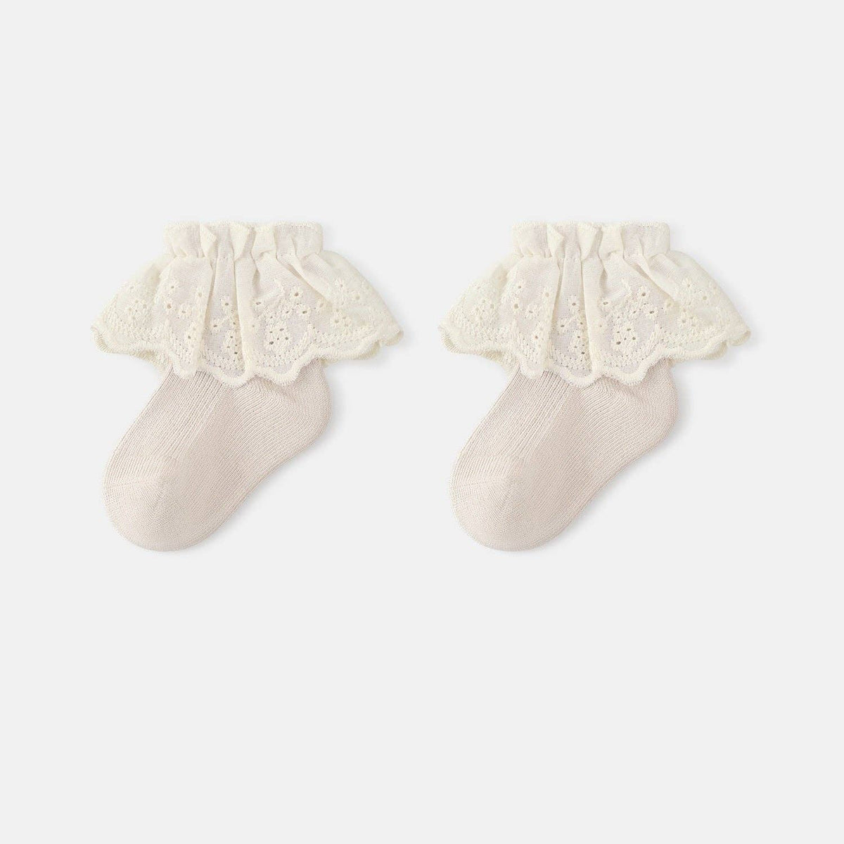 MyKids-USA® Baby Kids Girls Breathable Lace Trim Vintage Socks: Khaki / S (0-1Y)